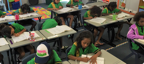 Students and educators in a partner school classroom