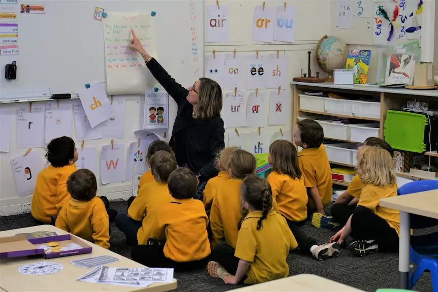 teach A teacher exemplifying one of the 10 essential classroom management skills as her class is focused and organised.