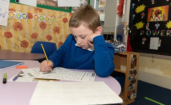 student doing math A teacher exemplifying one of the 10 essential classroom management skills as her class is focused and organised.